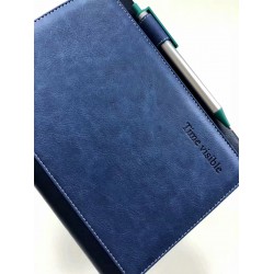 A5 Moleskine-like hard-cover business grid notebook with elastic band.