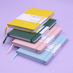 A5 hardcover single-edge mounted notebook with elastic band and envelope design, a meeting gift notebook with printed logo