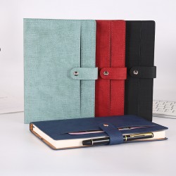 Business gift box notebook set, multifunctional, logo-emblazoned, imitation leather, cotton, linen, metal clasp notepad