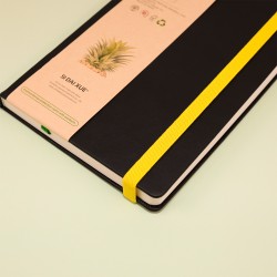 A5 ringbound notebook with hardcover coated paper, color-printed clip, pen holder, divider, and removable inner pages, notepad.
