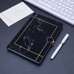 Marble-printed notebook with round gold magnetic clasp, factory-customized logo embossing