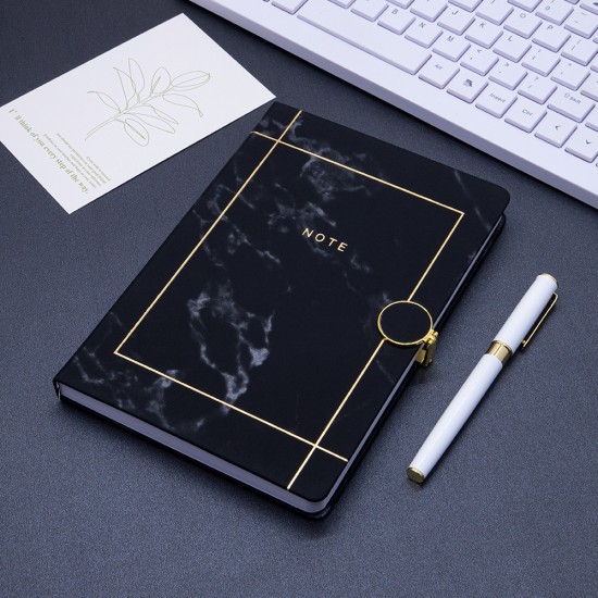 Marble-printed notebook with round gold magnetic clasp, factory-customized logo embossing
