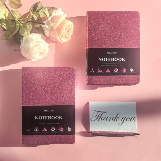 Glittery girly glossy notebooks with exquisite artistic straps and creative personalization
