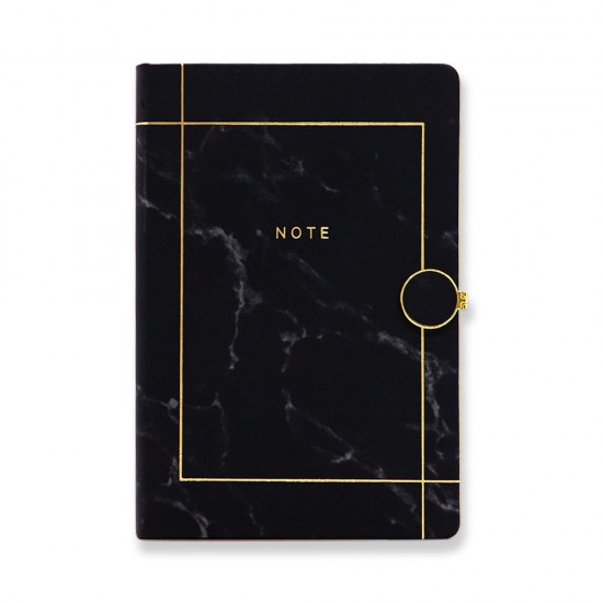 Marble-printed notebook with round gold magnetic clasp, factory-customized logo embossing