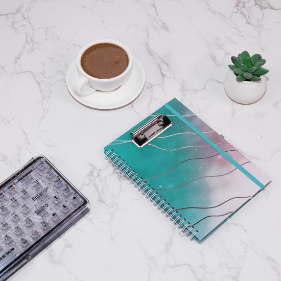 A5 spiral-bound notebook with gold double-ringed paper cover, printed envelope, and storage bag. A5 spiral-bound notebook with gold double-ringed paper cover, printed envelope, and storage bag.