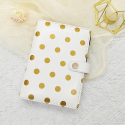2022 source A6 loose-leaf notebooks, high-quality polka-dot textured PU notebooks with gold clips.