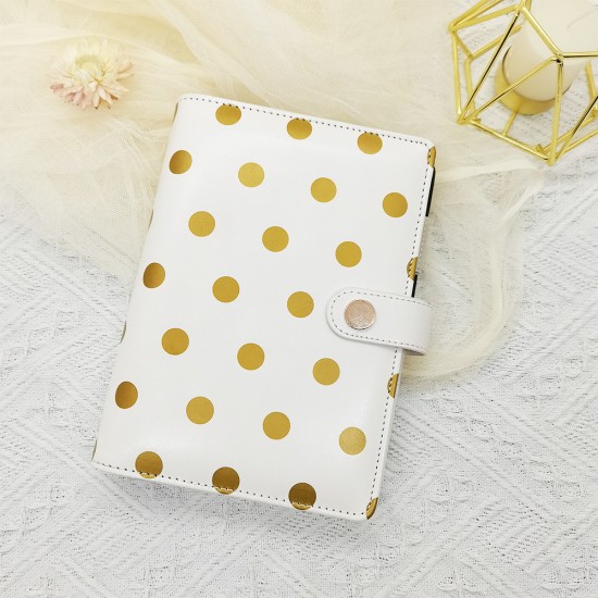 2022 source A6 loose-leaf notebooks, high-quality polka-dot textured PU notebooks with gold clips. 2022 source A6 loose-leaf notebooks, high-quality polka-dot textured PU notebooks with gold clips.