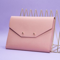 Tri-fold leather business notebook with stylish bag and custom logo printed on white inner pages