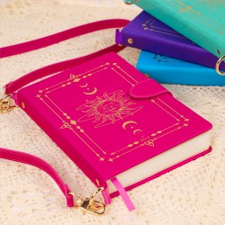 Hardcover grooved journal in English, A5 leather planner with gold-stamped logo.