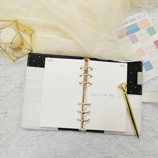 2022 source A6 loose-leaf notebooks, high-quality polka-dot textured PU notebooks with gold clips. 2022 source A6 loose-leaf notebooks, high-quality polka-dot textured PU notebooks with gold clips.