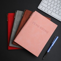 Soft-covered PU leather business notebook with pen holder, imitation leather meeting notepad, logo-compatible.