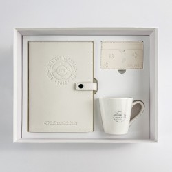 Gold double-ringed hardcover color-printed ringbound notebook with gold-cornered index pages and offset inner pages, gift set.