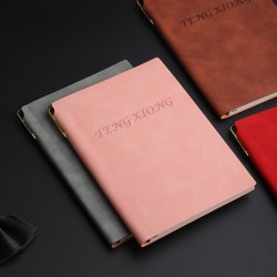 Soft-covered PU leather business notebook with pen holder, imitation leather meeting notepad, logo-compatible.