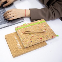 32K cork grain, eco-friendly material, acid-free paper, silk-screen logo on interior pages, custom meeting record notebook