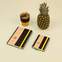 A5 ringbound notebook with hardcover coated paper, color-printed clip, pen holder, divider, and removable inner pages, notepad.