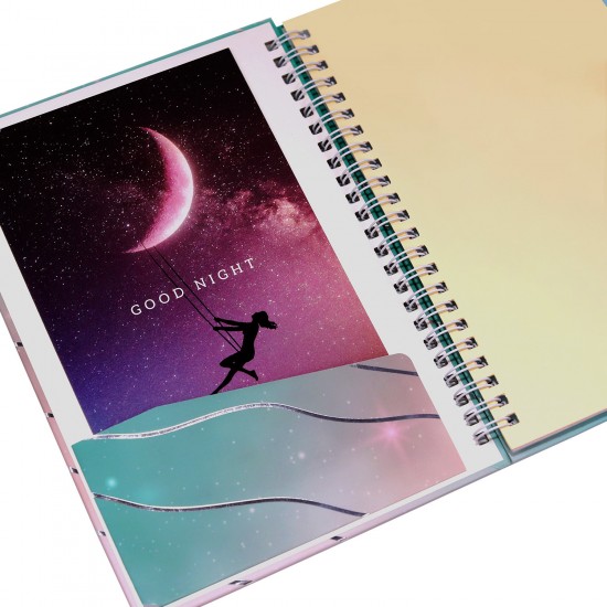 A5 spiral-bound notebook with gold double-ringed paper cover, printed envelope, and storage bag. A5 spiral-bound notebook with gold double-ringed paper cover, printed envelope, and storage bag.