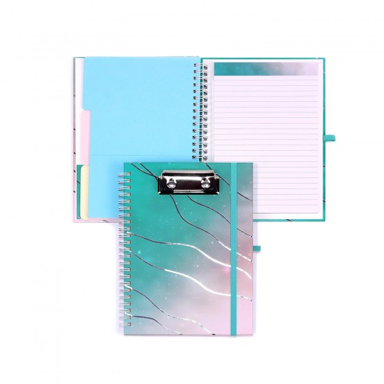 A5 spiral-bound notebook with gold double-ringed paper cover, printed envelope, and storage bag. A5 spiral-bound notebook with gold double-ringed paper cover, printed envelope, and storage bag.