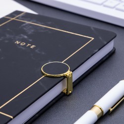 Marble-printed notebook with round gold magnetic clasp, factory-customized logo embossing