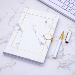 Marble-printed notebook with round gold magnetic clasp, factory-customized logo embossing