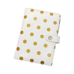 Source A6 loose-leaf notebooks, high-quality polka-dot textured PU notebooks with gold clips.