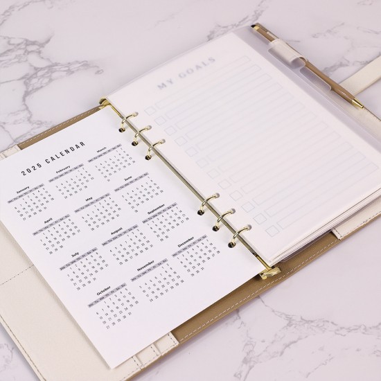 A5 business fashion patchwork loose-leaf notebook with 6-hole metal binder and ivory white inner pages, custom factory-made writing paper. A5 business fashion patchwork loose-leaf notebook with 6-hole metal binder and ivory white inner pages, custom factory-made writing paper.